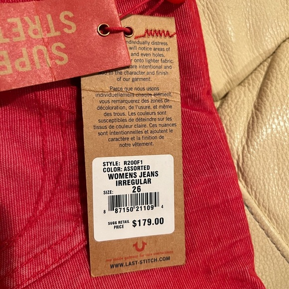 True Religion Red Super Stretch Orange coral Skinny Jeans - Size 26 - Picture 3 of 11